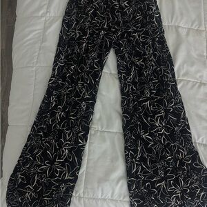 Floral Black and White Women's Pants